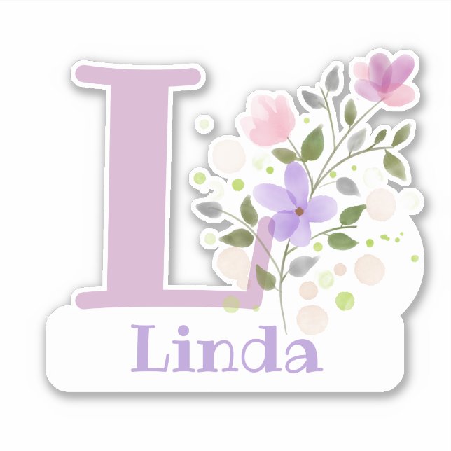 Name Linda plus Initial with Floral Design Sticker (Front)