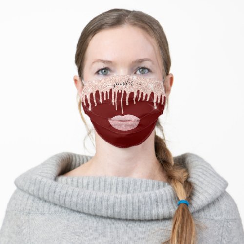 Name Lips Rose Burgundy Blush Drips Makeup Artist Adult Cloth Face Mask