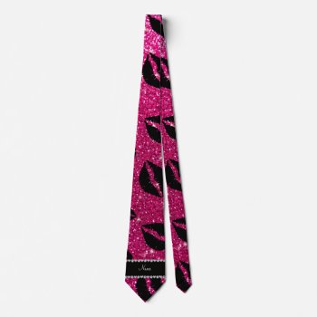 Name Lipstick Kisses Neon Hot Pink Glitter Tie by Brothergravydesigns at Zazzle