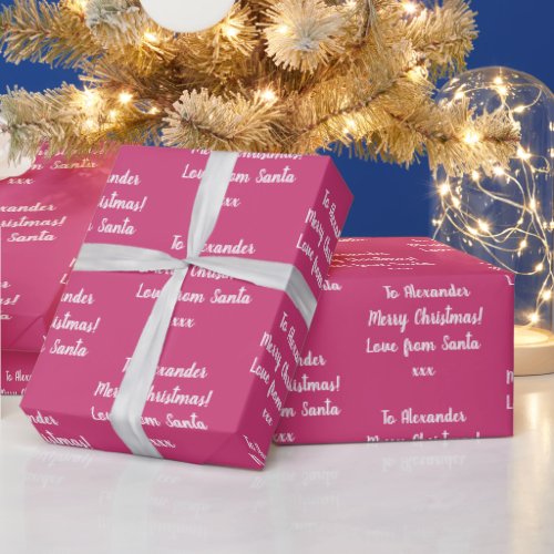 Name Love From Santa Hot Pink Christmas Wrapping Paper