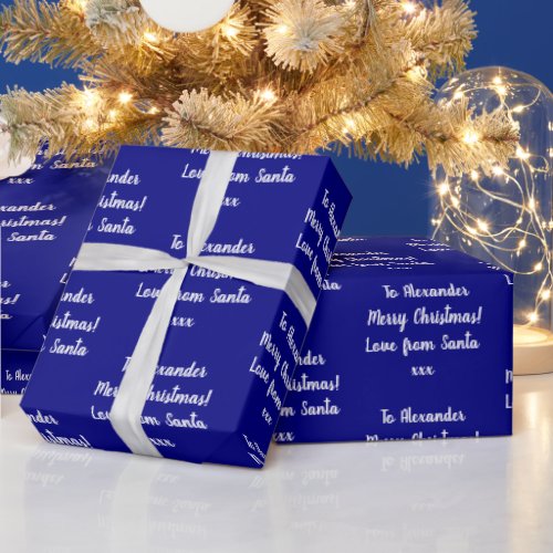 Name Love From Santa Navy Christmas Wrapping Paper