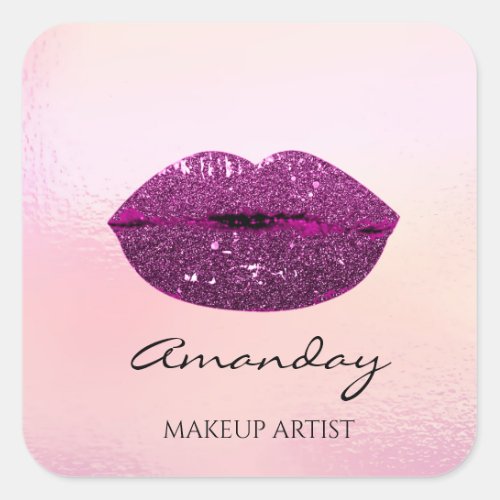 Name Makeup Artist Rose Lips Pink Berry Square Sticker