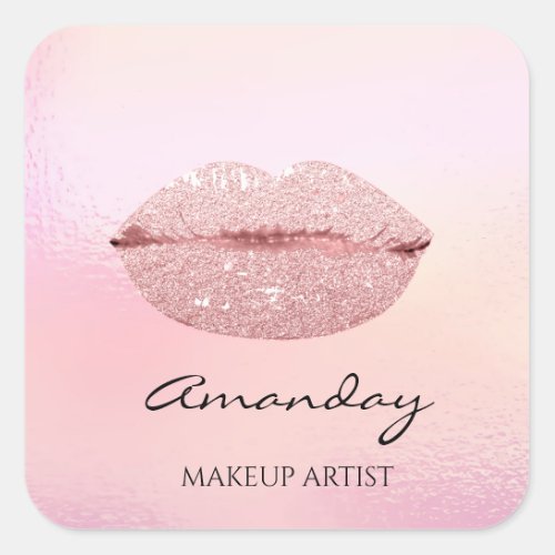 Name Makeup Artist Rose Lips Pink Rose Square Sticker