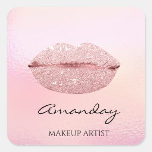 Name Makeup Artist Rose Lips Pink Rose Square Sticker