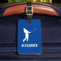 Name Male Golf Player Golfing Golfer Blue White Luggage Tag