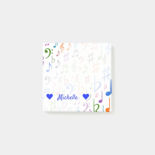Name + Many Colorful Music Notes and Symbols Notes (Front)