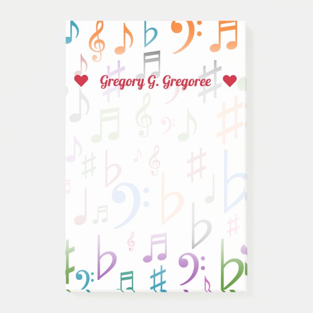 Name + Many Colorful Music Notes and Symbols Notes (Front)