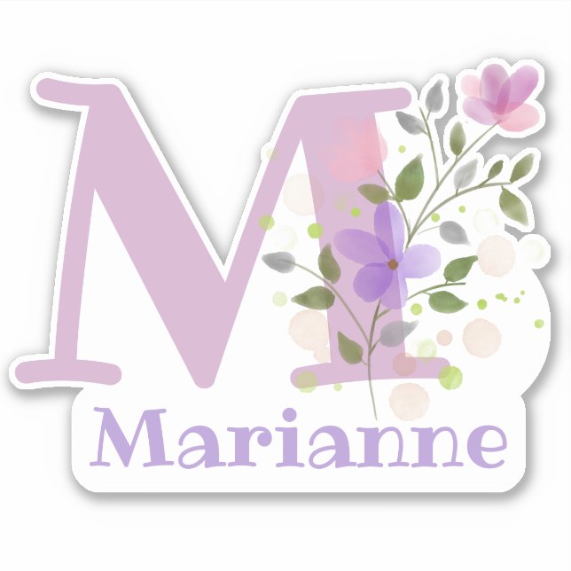 Name Marianne & Initial with Floral Design Sticker (Front)