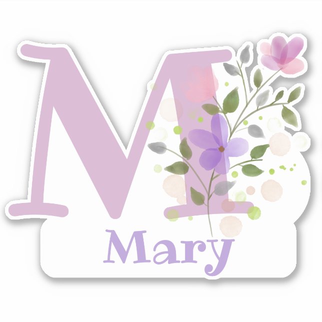 Name Mary plus Initial with Floral Design Sticker (Front)