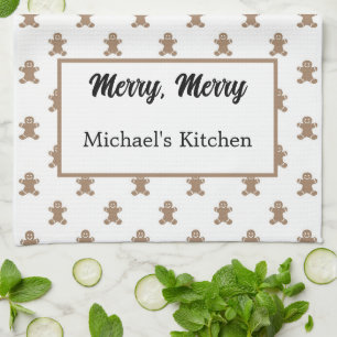 Name, Masculine Gingerbread Man Pattern Kitchen Towel