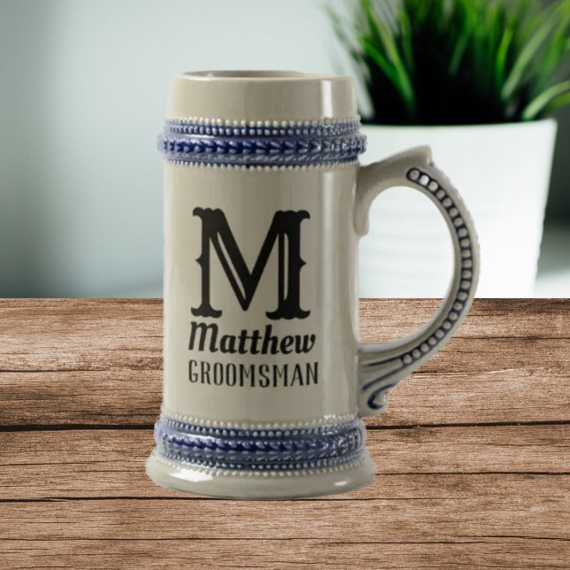 Name Masculine Monogrammed Classic Weddings Black Beer Stein (Creator Uploaded)