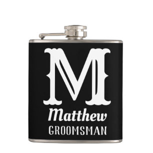 Name Masculine Monogrammed Classic Weddings Black Flask