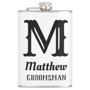 Name Masculine Monogrammed Classic Weddings Black Flask