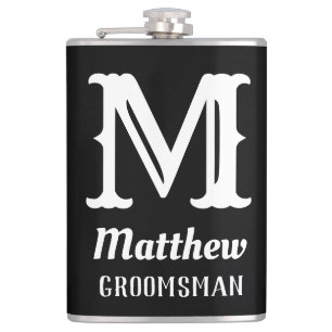 Name Masculine Monogrammed Classic Weddings Black Flask