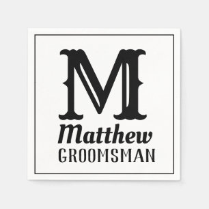 Name Masculine Monogrammed Classic Weddings Black  Napkins