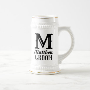 Name Masculine Monogrammed Groom Weddings Black Beer Stein