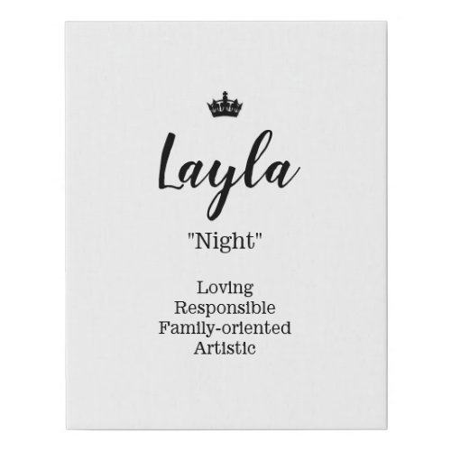 Name Meaning Canvas Picture _ Layla