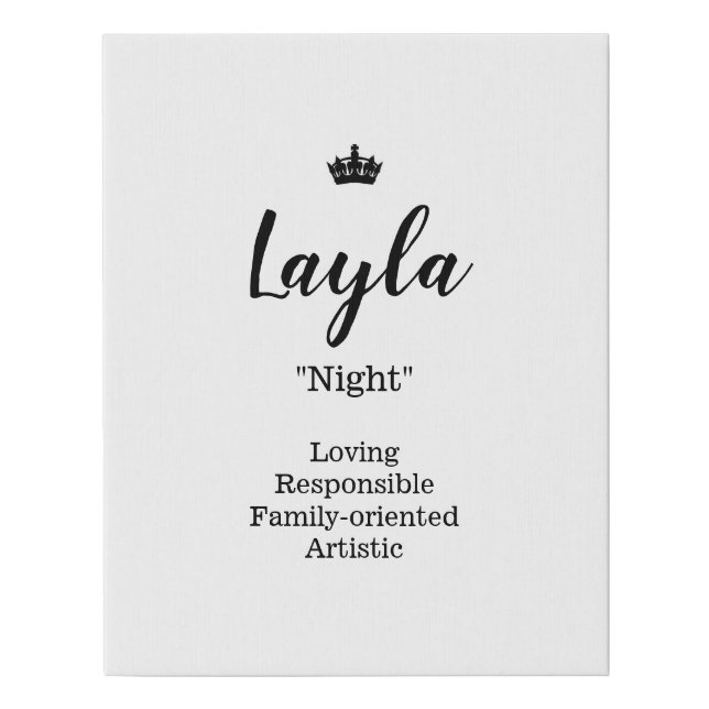 Name Meaning Canvas Picture - Layla (Front)