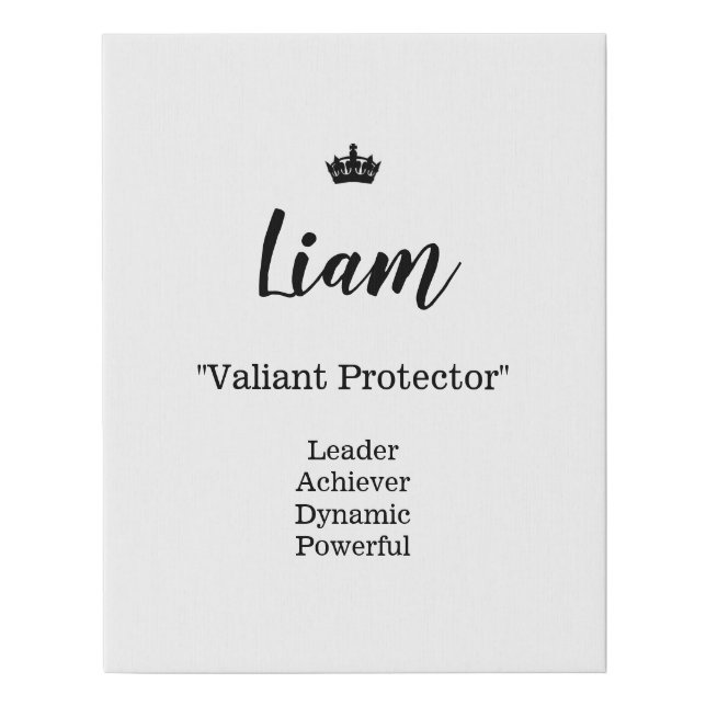 Name Meaning Canvas Picture - Liam (Front)