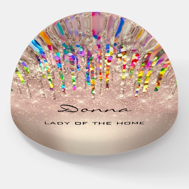 NAME MEANING Holograph Drips Rose Gift Idea Paperweight (Angled)