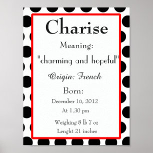 Name meaning keepsake nursery Charise name Poster