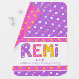 Name meaning Remi pink yellow purple flower star Baby Blanket