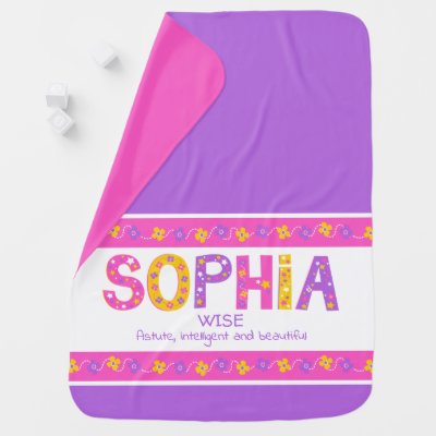 Name meaning Sophia pink yellow purple flower star Baby Blanket