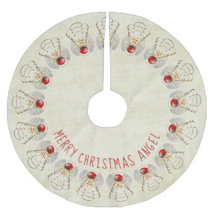 Name: Merry Christmas Filigree Angel Red/Cream Brushed Polyester Tree Skirt
