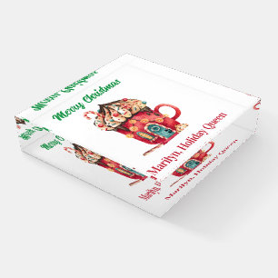 Name, Merry Christmas Magical Candy House Square Paperweight