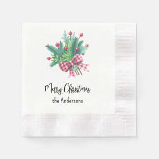 Name, Merry Christmas Red and Green Party Paper Napkins