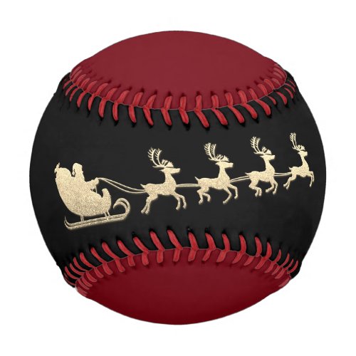  Name Merry Christmas Santa Reindeer Black Gold Baseball