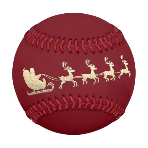  Name Merry Christmas Santa Reindeer Burgundy Gold Baseball
