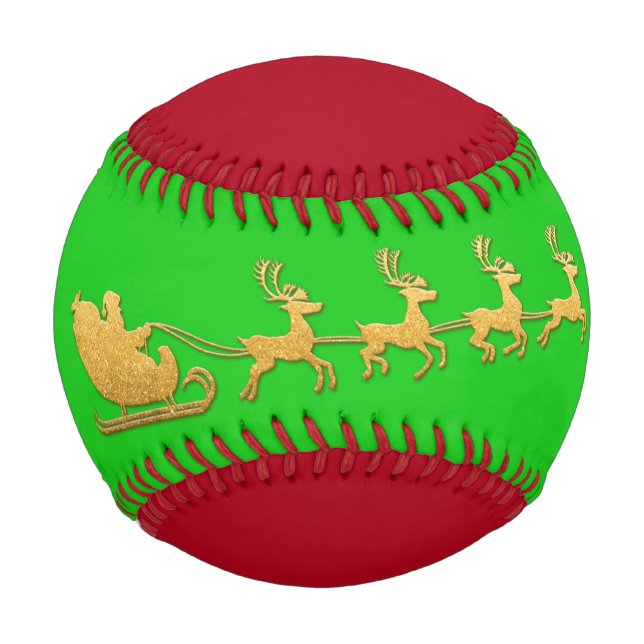  Name Merry Christmas Santa Reindeer Red GreenGold Baseball (Front)