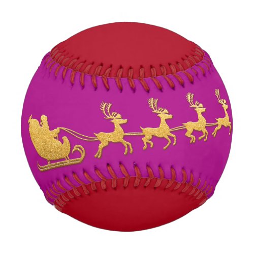  Name Merry Christmas Santa Reindeer Red Pink Gold Baseball