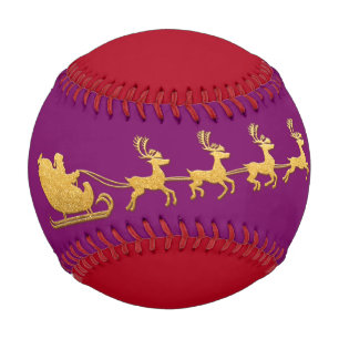 Name Merry Christmas Santa Reindeer Red Purple Baseball