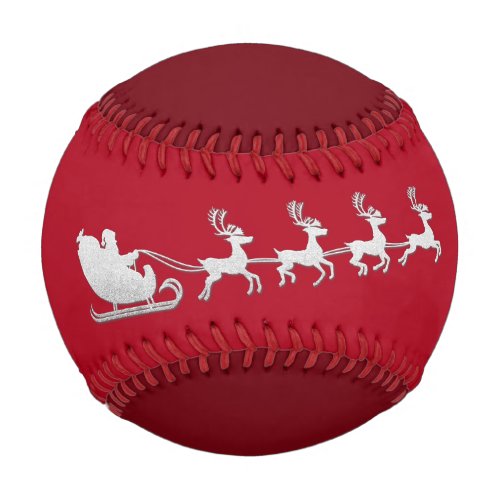  Name Merry Christmas Santa Reindeer Red Silver Baseball