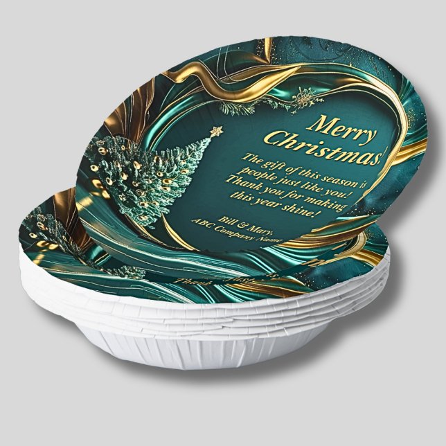 Name Message Company Green Gold Christmas Tree  Paper Bowls (Creator Uploaded)