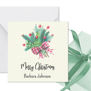 Name, Mini 2.5-in Ivory Merry Christmas Flat Note Card