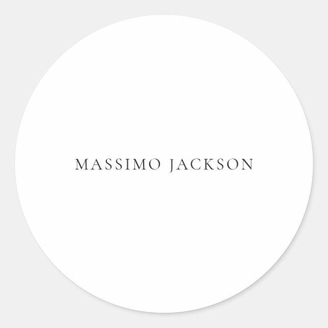 Name Minimalist Modern Plain Simple Black White Classic Round Sticker (Front)