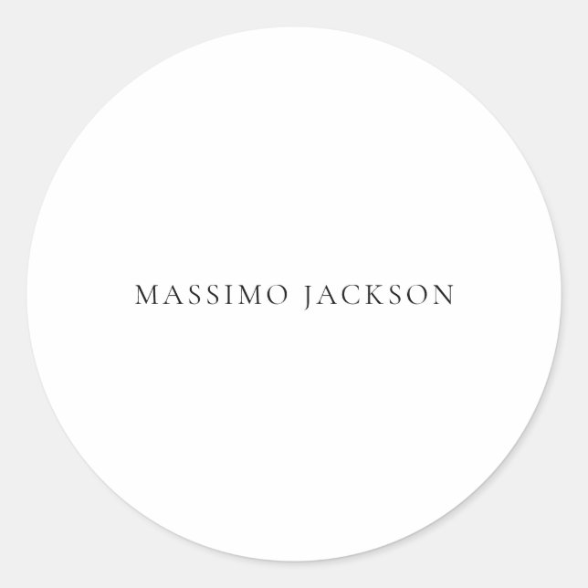 Name Minimalist Modern Plain Simple Black White Classic Round Sticker (Front)