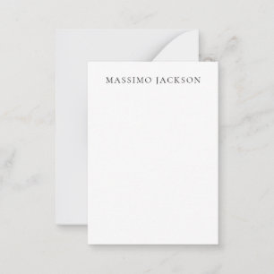 Name Minimalist Modern Plain Simple Black White Note Card