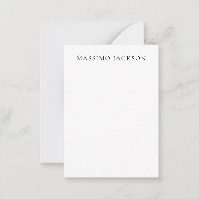 Name Minimalist Modern Plain Simple Black White Note Card (Front)