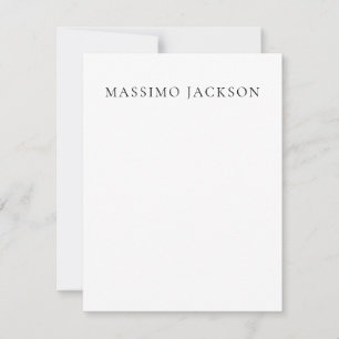 Name Minimalist Modern Plain Simple Black White Note Card