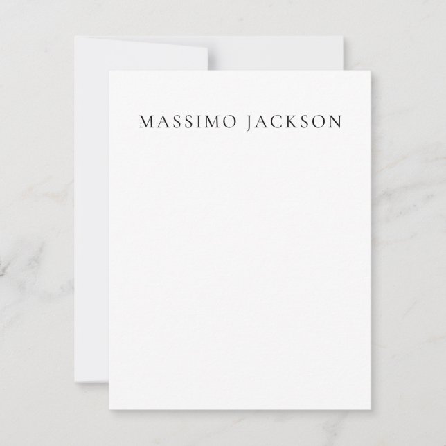 Name Minimalist Modern Plain Simple Black White Note Card (Front)
