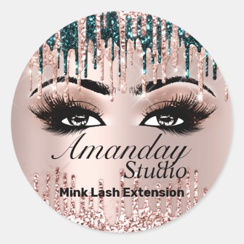 Name Mink Lashes Extension Drips Pink Rose Makeup Classic Round Sticker