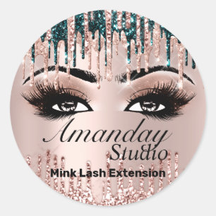 Name Mink Lashes Extension Drips Pink Rose Makeup Classic Round Sticker