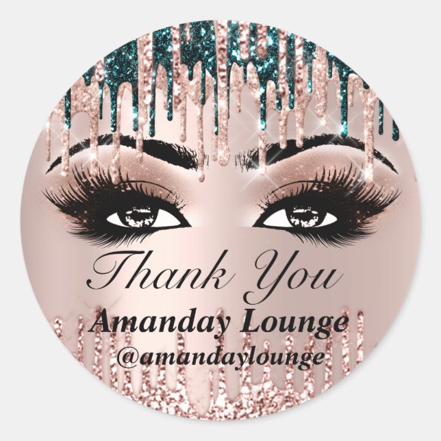 Name Mink Lashes Extension Drips  Rose Thank You Classic Round Sticker (Front)