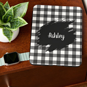 Name, Modern Black & White Buffalo Check Plaid Kindle Cover