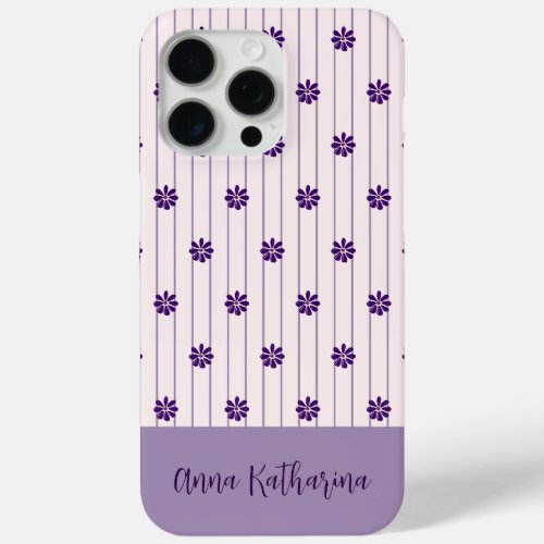 Name Modern Blush  Violet Stripes Floral Pattern iPhone 15 Pro Max Case