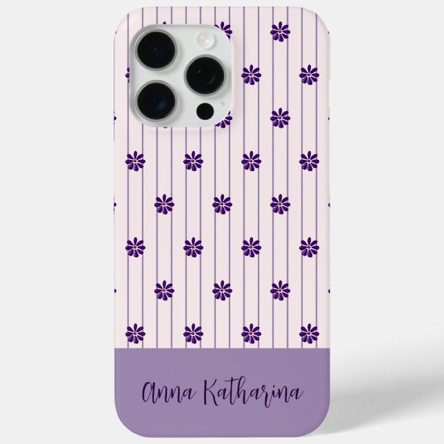 Name Modern Blush & Violet Stripes Floral Pattern Case-Mate iPhone Case (Back)